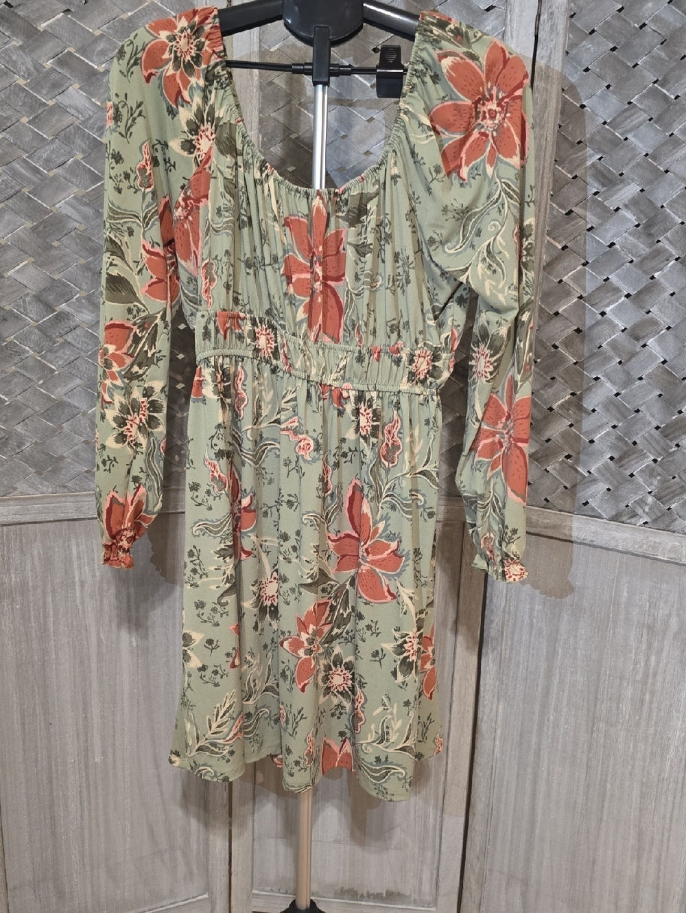 SO Floral Mini Dress in Sage Green and Coral